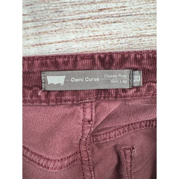 Levi's Demi Curve Classic Rise Slim Leg‎ Corduroy Jeans Women's Size 33 Burgundy - Picture 5 of 10